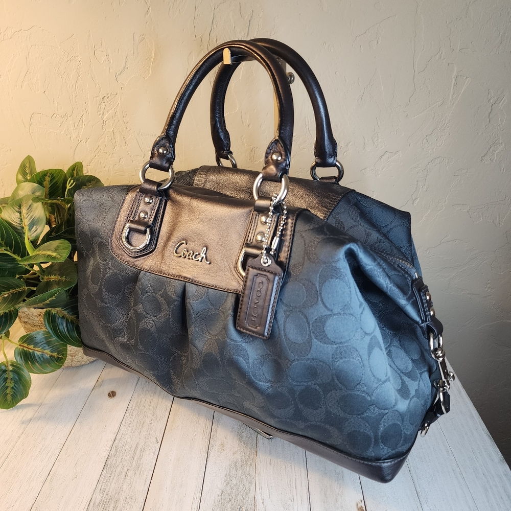 Coach Charcoal Leather & Jacquard Ashley Signature Satchel & Wallet w/Dust Bag - Picture 5 of 16